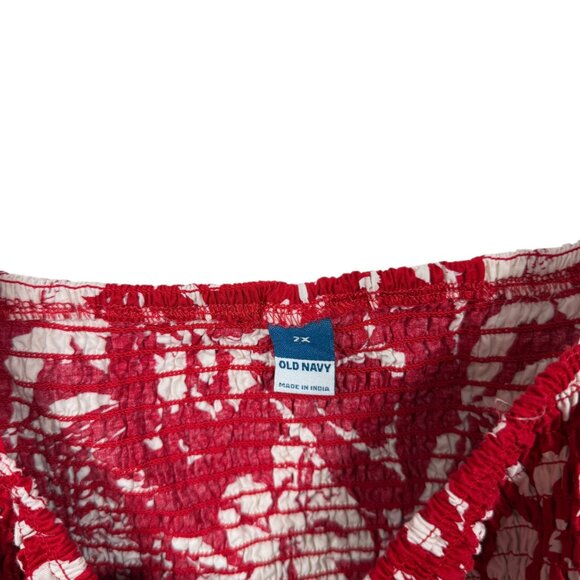 Old Navy Fitted Ruffle Floral Top Womens 2X Red Floral Smocked Boho Hawaiian - Picture 4 of 6